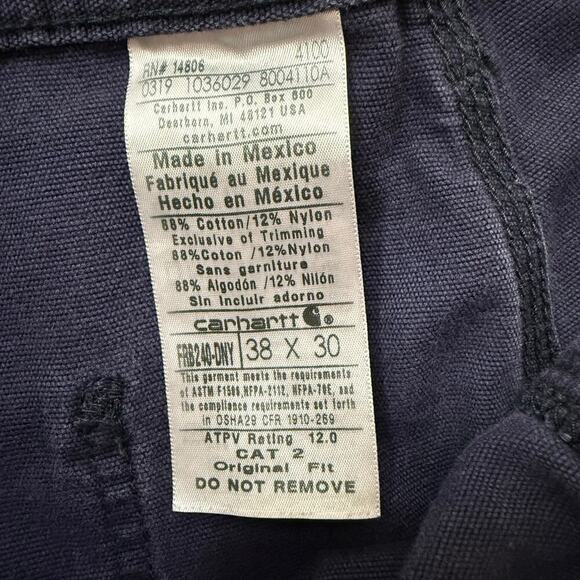 Carhartt Flame Resistant Canvas Cargo Pants Cat 2 Navy Grunge Utility Sz 38x30 - Picture 7 of 10